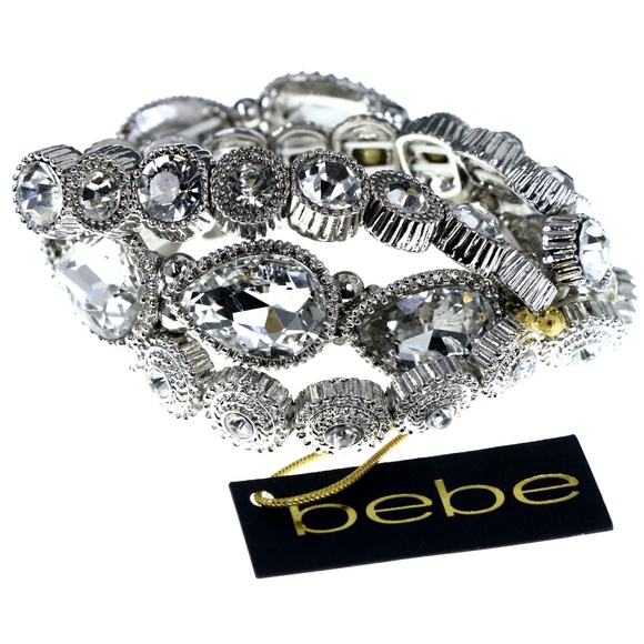 bebe Jewelry - 3 bebe Silver Crystal Stretch Bracelets NWT BBB16